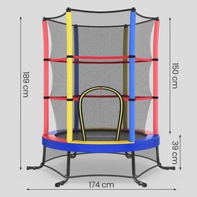 Trampolim infantil, trampolim de jardim de 174 cm com rede de segurança Multicolorido