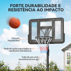 Cesto de basquetebol para Exterior com Altura Ajustável 235-305 cm Saco de Peso e Rodas Preto