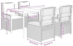 5 pcs conjunto de jantar p/ jardim com almofadões vime PE bege