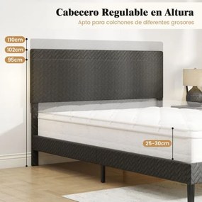 Estrutura de cama 160 x 200 cm com plataforma estofada (COLCHÃO NÃO INCLUIDO), cabeceira Chevron ajustável em altura e base de ripas de madeira incluí