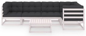 6 pcs conjunto lounge de jardim com almofadões pinho maciço