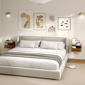 Conjunto de 2 Mesas de Cabeceira Flutuantes com Gaveta e Prateleira Aberta para Sala de Estar, 35x32x22,5 cm Castanho Rústico