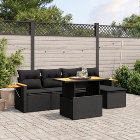 vidaXL 6 pcs conjunto sofás de jardim c/ almofadões vime PE preto