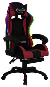 Cadeira corrida luzes LED RGB couro arti. vermelho tinto/preto