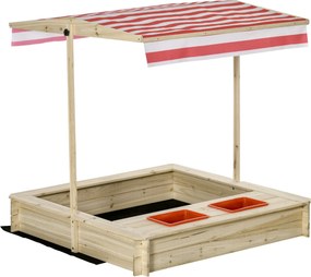 Outsunny Caixa de Areia Infantil de Madeira Caixa de Areia de Jardim para Crianças Min.3 Anos 118x118x118 cm Natural e Vermelh | Aosom Portugal