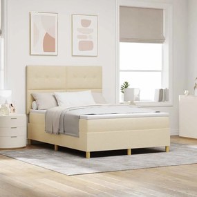 vidaXL Cama Box Spring LED com colchĂŁo Creme 140 x 190 cm tecido