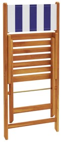 Cadeiras bistrô 2 pcs madeira acácia maciça/tecido azul/branco