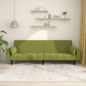 Sofá-cama 2 lugares com duas almofadas veludo verde-claro