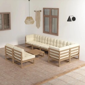 vidaXL 9 pcs conjunto lounge de jardim c/ almofadões pinho maciço