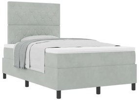 Cama Box com Colchão vidaXL Cinza Claro Pequena Dobrada Veludo