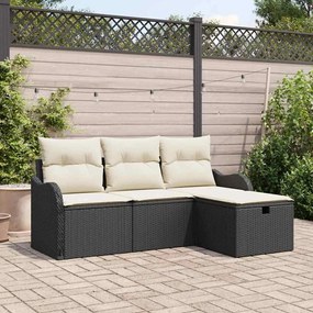 Conjunto de Sofá de Jardim vidaXL 4 Peças com Almofadas Preto Rattan Poliéster