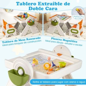 Conjunto de mesa e cadeira para crianças 6 em 1 Multi-atividade Cavalete dobrável para crianças com superfície reversível e ranhura laranja