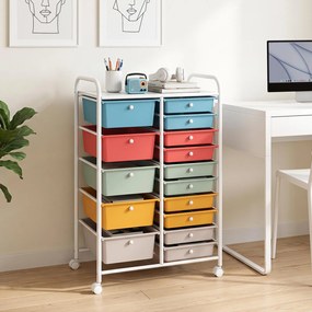 Carrinho de Arrumação Móvel, 63 x 38 x 96 cm, 15 Gavetas, Multicolor