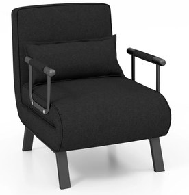 Sofá-cama conversível dobrável Cadeira de dormir individual Encosto ajustável Almofada destacável Almofada Estofamento para Casa escritorio Preto