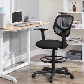 Conjunto de 2 Cadeira de escritório ergonómicas com braços, altura do assento 55-75 cm giratória alta com anel para os pés ajustável, capacidade de c