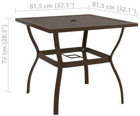 Mesa de jardim 81,5x81,5x72 cm aço castanho