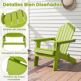 Conjunto de 2 Cadeiras de Jardim Adirondack Dobráveis, 88 x 77 x 95 cm, Apoios de Braços Largos, Verde