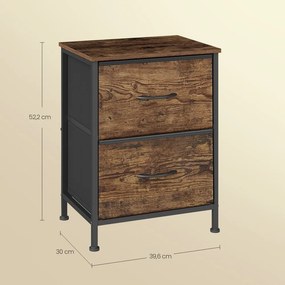 Mesa de cabeçeira com 2 gavetas forradas a tecido 30 x 39,6 x 52,2 cm Castanho-preto