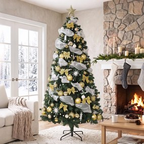 Árvore de Natal Artificial Pré-iluminada 230 cm com 250 Luzes LED 8 Modos 1136 Pontas Comando à Distância Verde