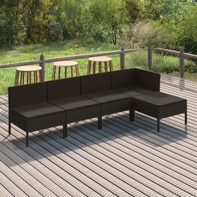 5 pcs conjunto lounge de jardim c/ almofadões vime PE preto