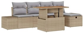 Sofá de Jardim 6 Peças com Almofadas em Rattan Sintético
