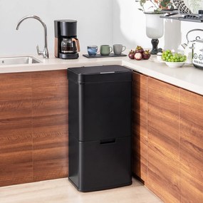 Caixote Lixo de Cozinha, 42 x 32-58 x 84-110 cm, Sensor de Movimento, Preto