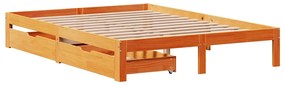 Estrutura cama c/ gavetas 120x190 cm pinho maciço castanho-mel