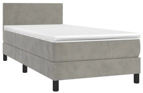 Cama box spring c/ colchão/LED 90x200 cm veludo cinzento-claro