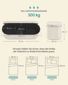 Banco com espaço de arrumação 38 x 110 x 38 cm com um assento confortável e organização Branco creme