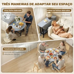 Mesa de Jantar Dobrável (CADEIRAS NÃO INCLUIDAS) com Rodas e Prateleira Aberta Mesa de Cozinha para Espaços Pequenos Cinzento Cimento