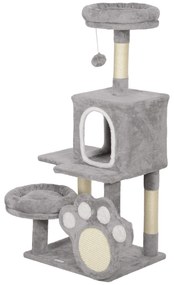 PawHut Arranhador para Gatos Torre para Gatos com Ninho Caverna Plataforma Arranhador Bola Suspensa 48x40x110 cm Cinza Claro