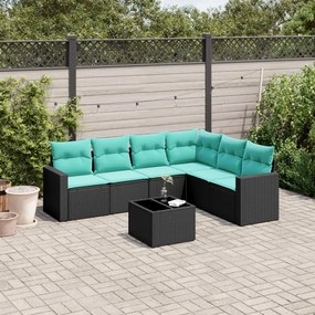 vidaXL 7 pcs conjunto de sofás p/ jardim c/ almofadões vime PE preto