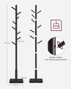 Cabide Bengaleiro em forma de árvore 8 ganchos 30 x 30 x 175 cm Preto