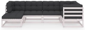 6 pcs conjunto lounge de jardim c/ almofadões pinho maciço