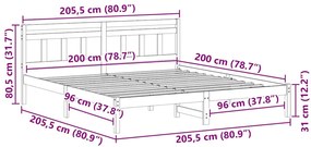 Estrutura da Cama Branco 200 x 200 cm Madeira de pinho maciça