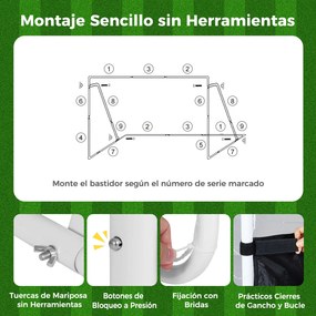 Baliza de Futebol Juvenil 2 em 1, 215 x 77 x 152 cm, Tela de Pontuação Removível, Preto + Branco