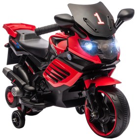 Mota Elétrica para Crianças 6V com Rodas de Apoio Música e Farol para Crianças de 18-36 Meses 77x38x50 cm Vermelho