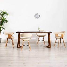 Cadeiras de jantar 4 pcs couro artificial creme madeira curvada