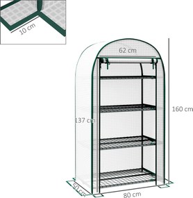 Estufa de jardim 80 x 50 x 160 cm e de varanda resistente aos raios UV, com porta enrolável, 4 prateleiras e cobertura em PE,, branca