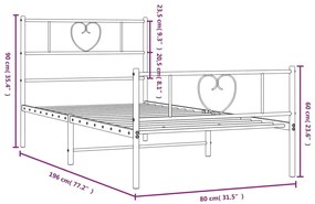 Estrutura de cama com cabeceira e pés 75x190 cm metal preto