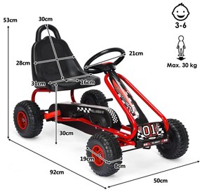 Kart infantil de pedais com 4 rodas antiderrapantes assento envolvente e travão de mão 92 x 50 x 53 cm vermelho