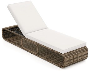 Espreguiçadeira de rattan para jardim com almofada e encosto ajustável, suporta até 180 kg Castanho misto + Branco