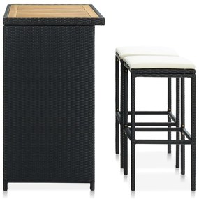 3 pcs conjunto de bar vime PE preto