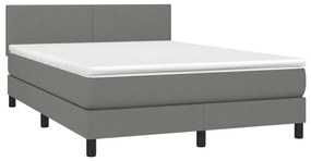 Cama box spring c/ colchão e LED 140x200 cm tecido cinza-escuro