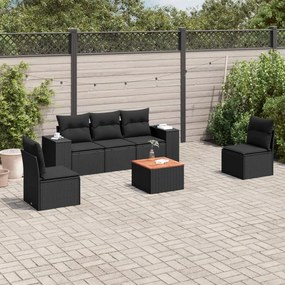 6 pcs conjunto sofás de jardim c/ almofadões vime PE preto