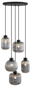 Candeeiro suspenso de design preto com vidro fumado 5-luzes - Ana Design
