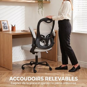 Cadeira de escritório ergonómica, cadeira de escritório em malha, braços rebatíveis, altura ajustável, função de balanço, cinzenta