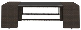 2 pcs conjunto lounge para jardim vime PE castanho