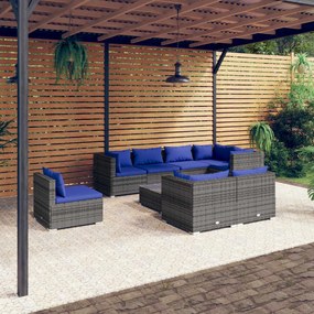 vidaXL 9 pcs conjunto lounge de jardim c/ almofadões vime PE cinzento