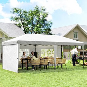 Tenda Dobrável 6x3 m Pop-up com 4 Laterais Desmontáveis Tenda de Jardim com 2 Janelas Visíveis Saco de Transporte Branco